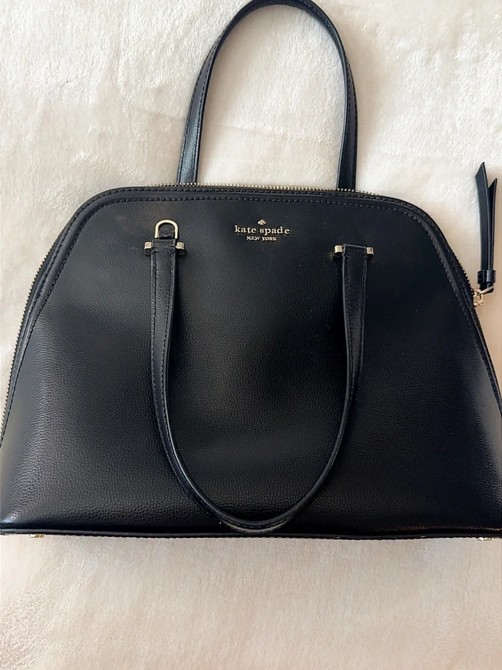 kate spade black leather dome tote with gold-tone accents